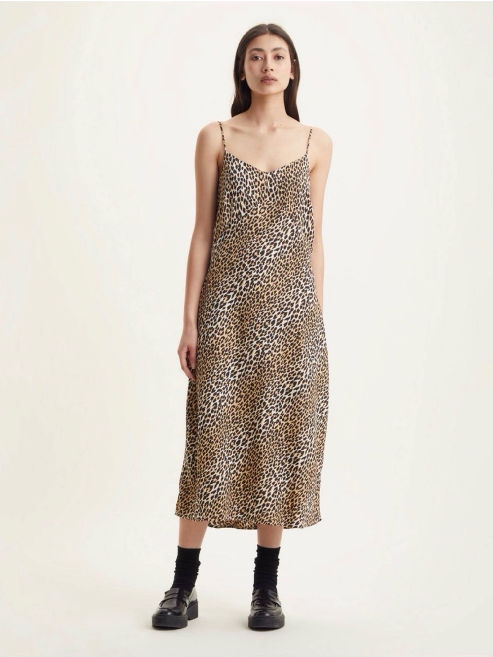 Levi's Marietta Leopard Print Slip Midi Dress - Brown & Black